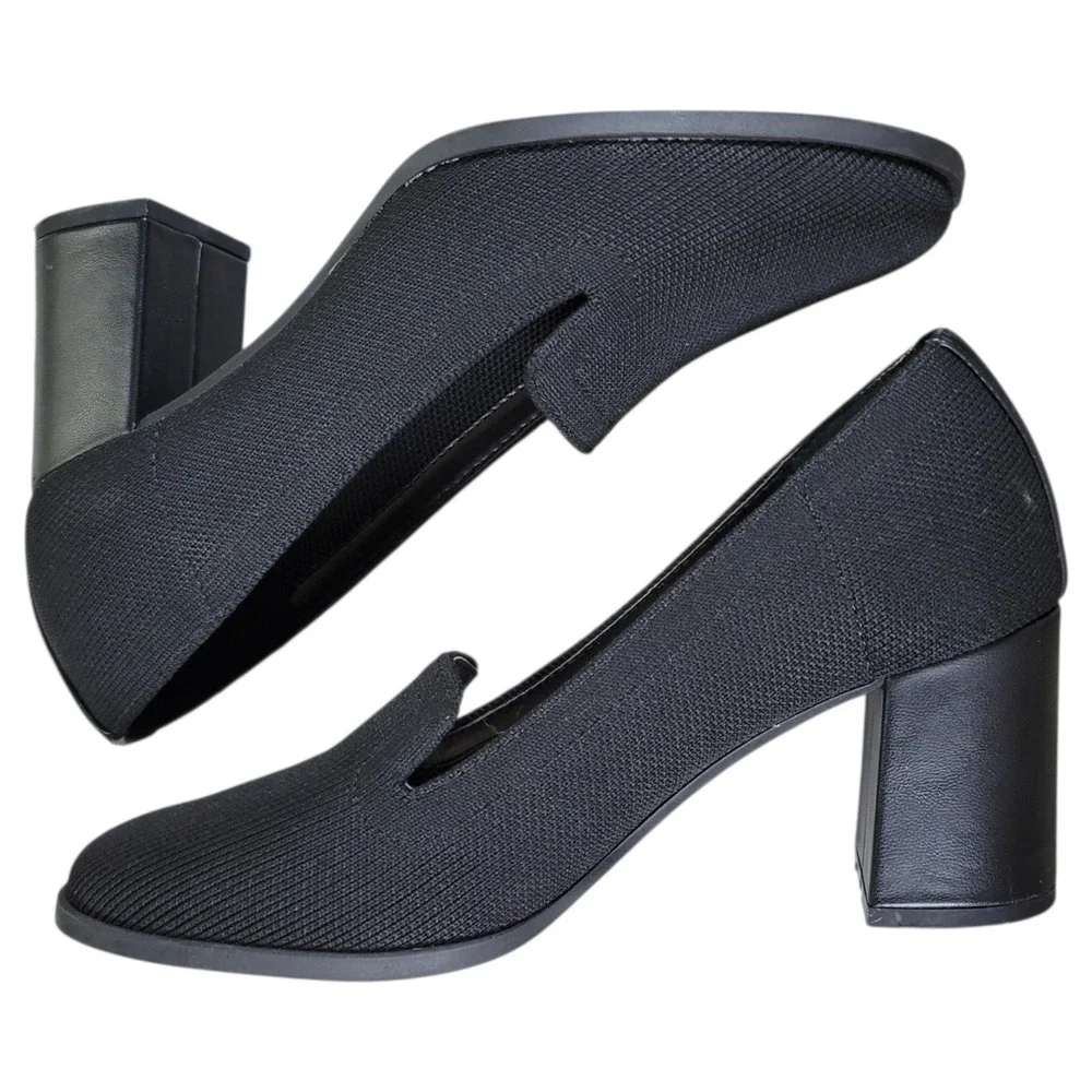 Adrienne Vittadini Brittiny Pumps Women 7M Black Knit Block Heel Loafer Business